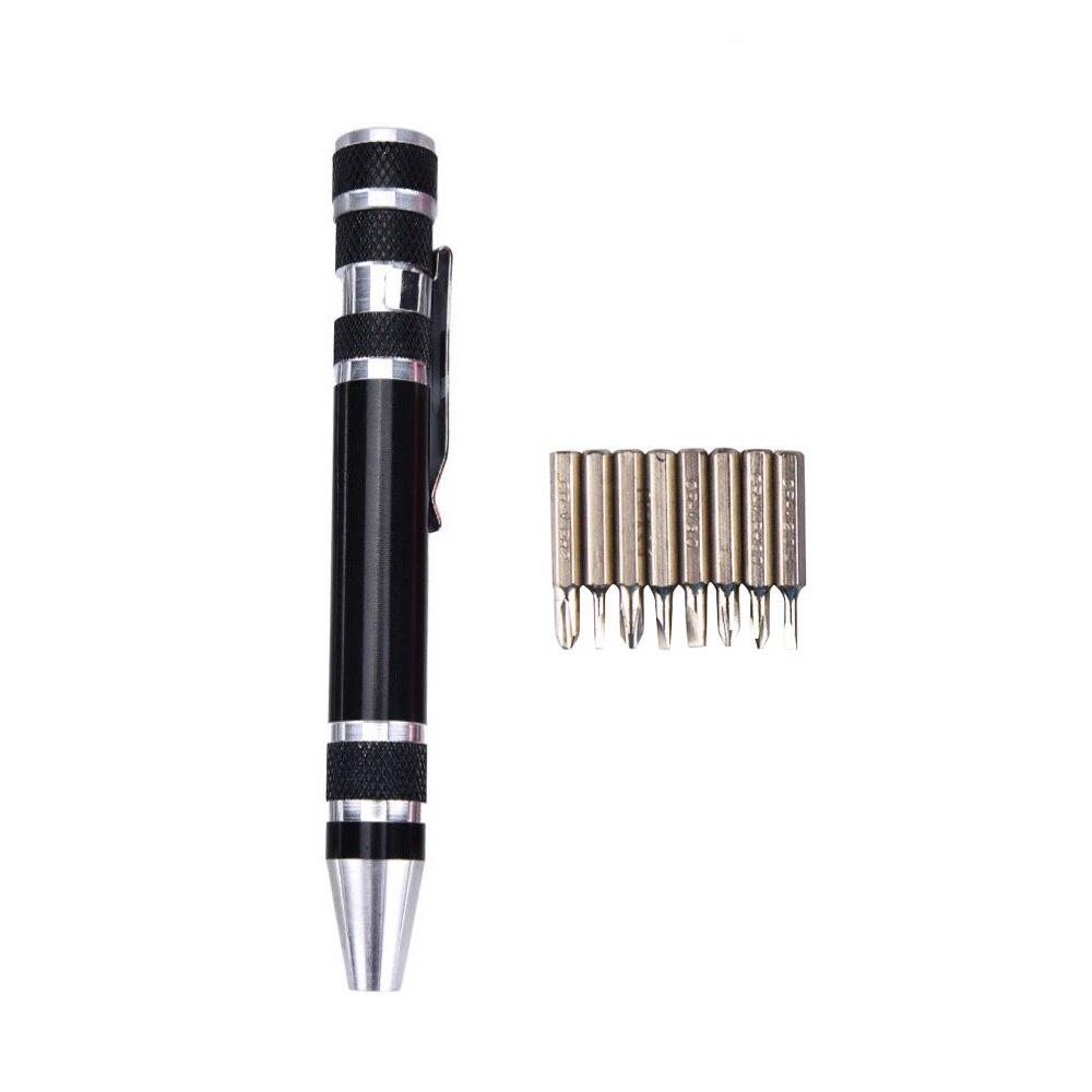 Multi-function Screwdriver Tool Pen Aluminum Alloy Screwdriver 8-in-1 Precision Set Convenient Repair Tools Multifunction Repair: Black