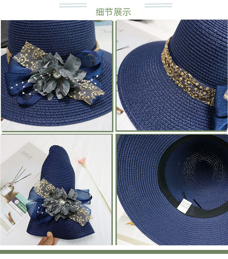 Women Summer Women's Sun Hat Bucket Cap Beige Lace Bowknot Flowers Ribbon Flat Top Straw Hat Beach Caps Panama