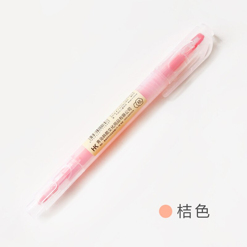 Dual Head Writing 2 in 1 Highlighter Pen Japanese Stationery Cute Office School Supplies: H Orange