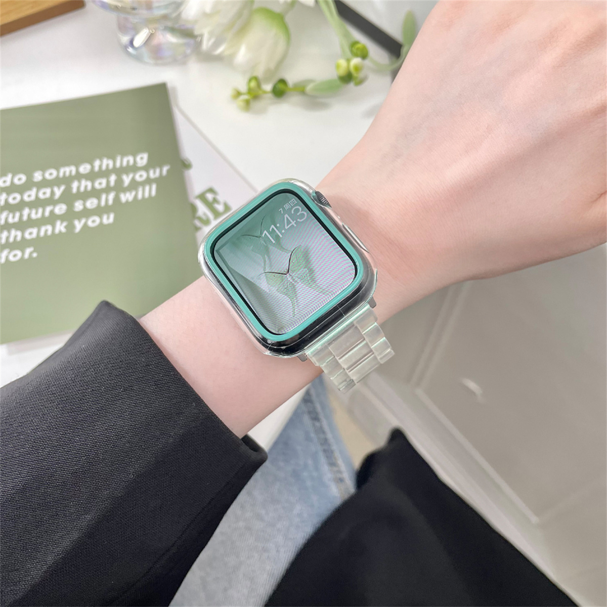 Resin urrem til apple watch series 10 9 8 7 6 rem 41mm 49mm klar rem stål iwatch  se 44mm 40mm 45mm 46mm 42mm ultra 2