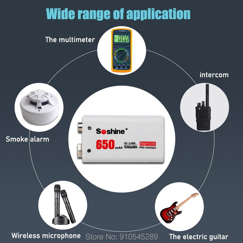 Soshine 6F22 650mAh 9V Li-ion Rechargeable Battery with Portable Battery Box for Multimeter / Wireless Microphone / Alarm