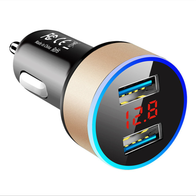 Usb car charger, fast charger for iphone 11 12 samsung  s20, xiaomi, huawei, charger with led indicator, fast charging 3,1 dual usb charger: Gold