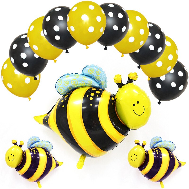 Taoqueen tegneserie hat 13 stk bi folie balloner sort gule prikker latex sæt bier kæledyr dyr fødselsdagsfest dekoration