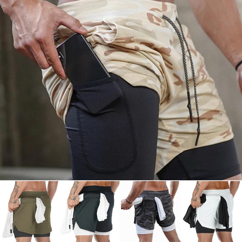 Crazy muscle menn løpeshorts sport uformelle utendørs løse multi-lomme doble treningsbukser