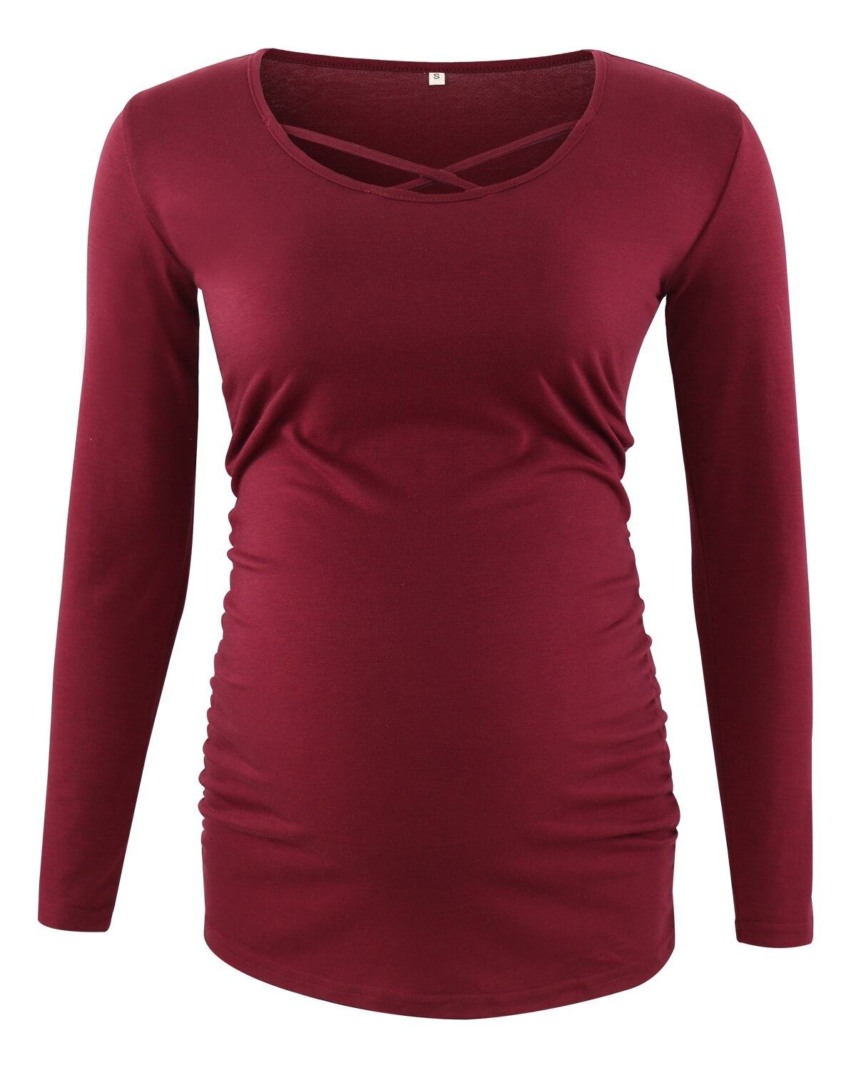 3 pakke save mama gravid top gravide tøj side rynket o hals kryds langærmet graviditet bluser dame afslappet tøj: Vin / Xl