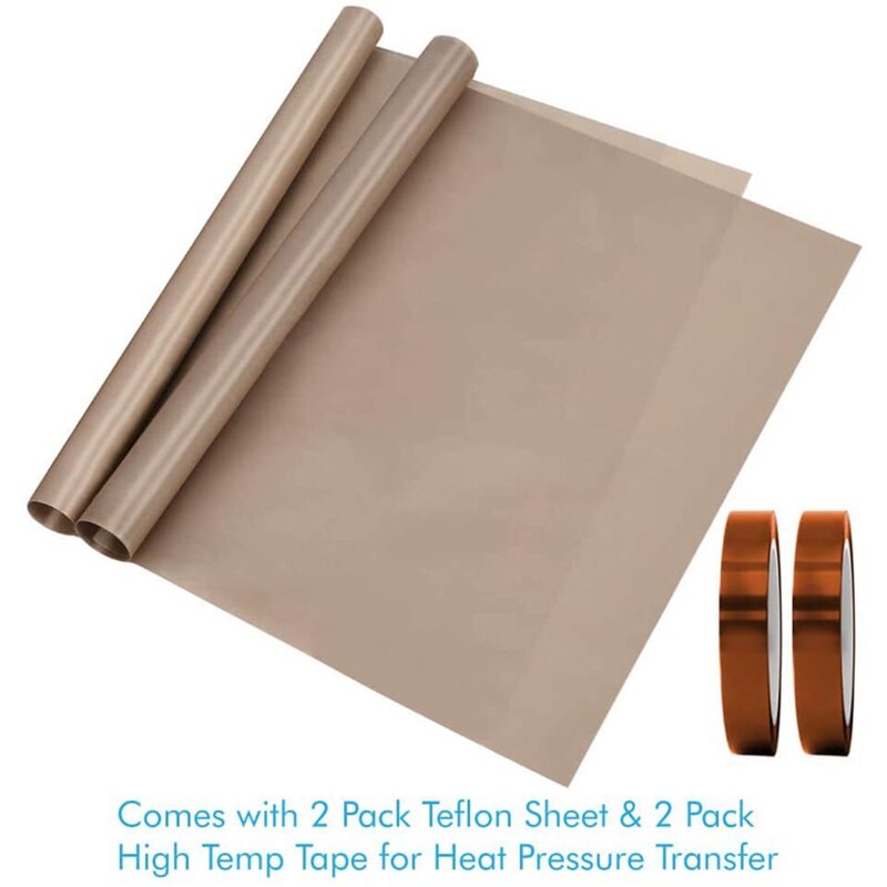 4 Pack Heat Tape High Temp Tape and Teflon Sheet for Vinyl Heat Press Transfer,Sublimation Heat Resistant
