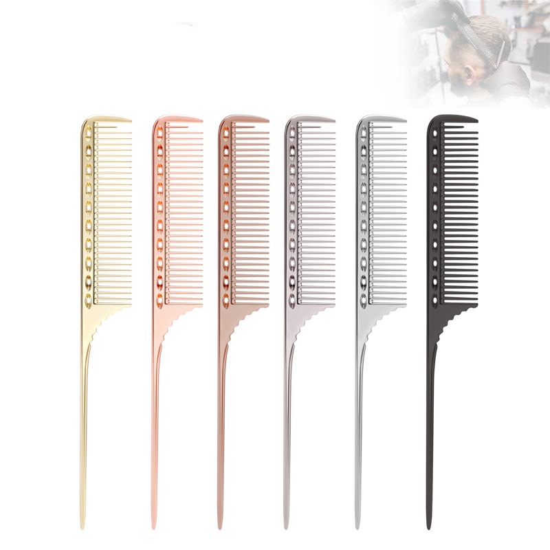 Peines de peluquería de Metal con cola de rata, peine de corte de pelo de aluminio para salón, peine de separación, cepillo de pelo rizado, herramientas de peluquero