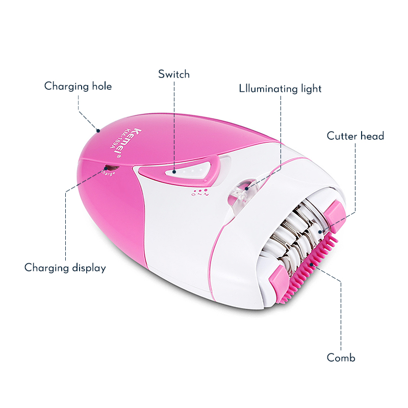 Kemei woman& #39 ;s epilator hårfjerningsmaskine dame smertefri barbering usb charge trimmer hårfjerning til ansigt krop  d41