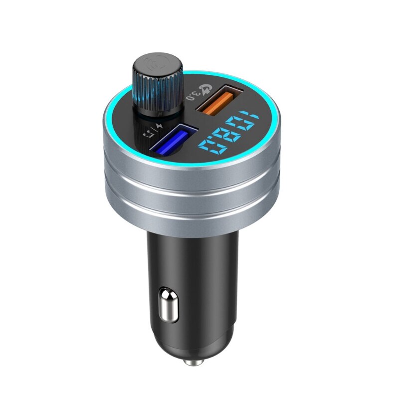 Bluetooth 5.0 auto  mp3 speler handsfree autokit usb autolader snel opladen 3.0 dubbele usb mobiele auto telefoonlader fm-zender: Zilver