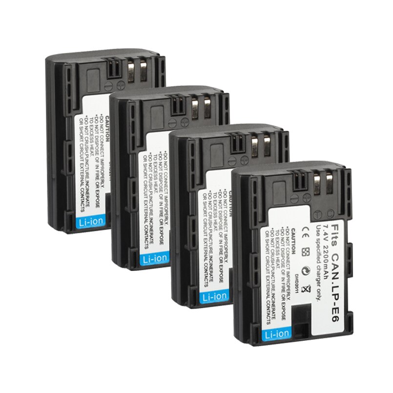 Lp -e6 lpe 6 lp e6 batteri 2200 mah för canon eos 5ds 5d 6d 7d 60d 60da eos 70d mark ii mark iii 80d xc10 dslr kamerabatterier: 4 batterier