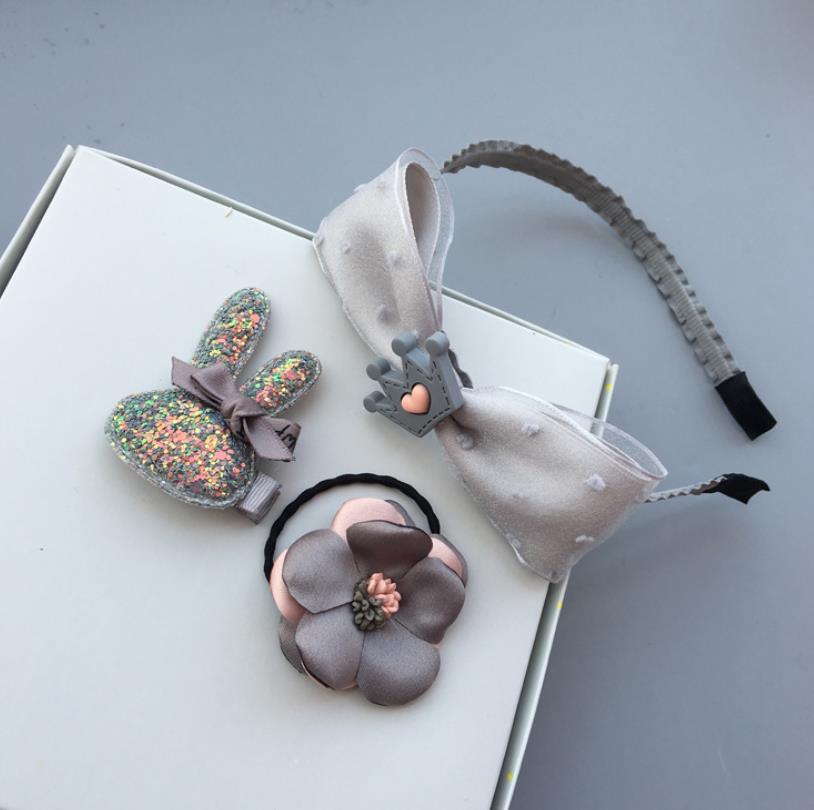 Boutique girls hair accessories set bowknot flower Princess hair clips Elastic Rubber bands barrette hairpin Headbands T31