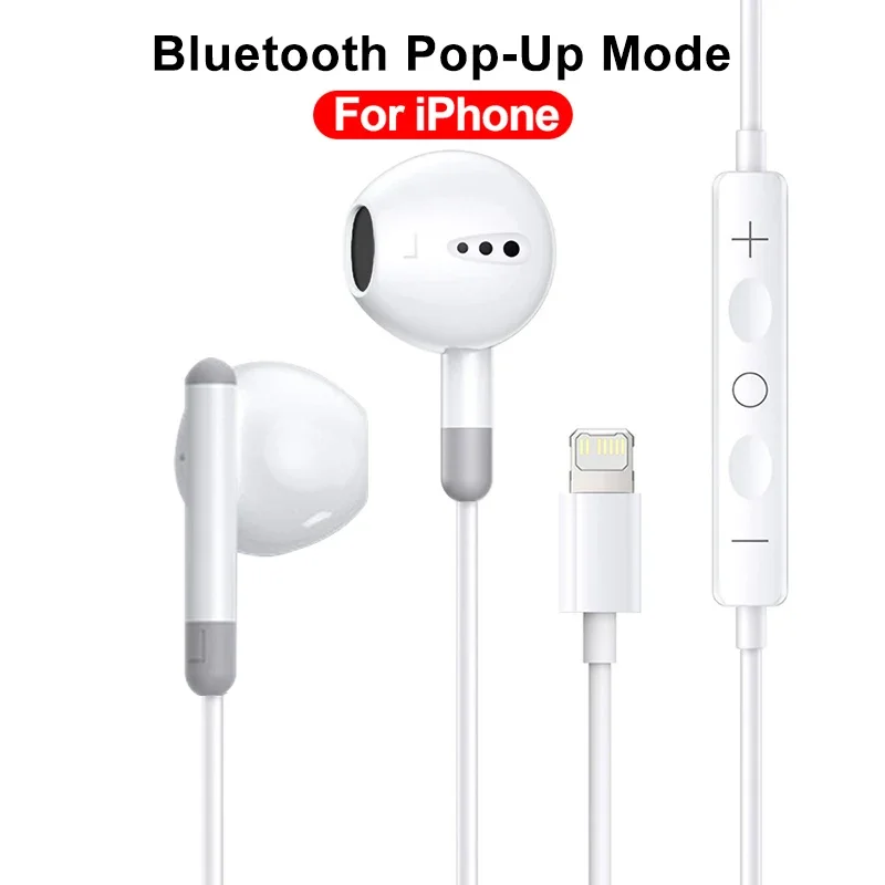 For Apple iPhone 14 Lighting Earphones 13 12 11 Pro Max XR XS X SE 7 8 6 Plus Bluetooth In Ear Wired Earbuds Phone Accessories: WHITE
