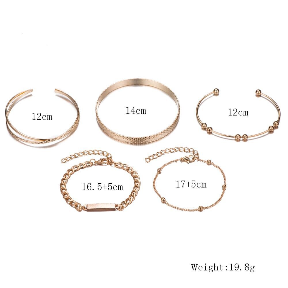 5 Stks/set Goud Kleur Open Manchet Armbanden Voor Vrouwen Link Chain Armbanden Bangles Set Mode Armbanden Vrouw