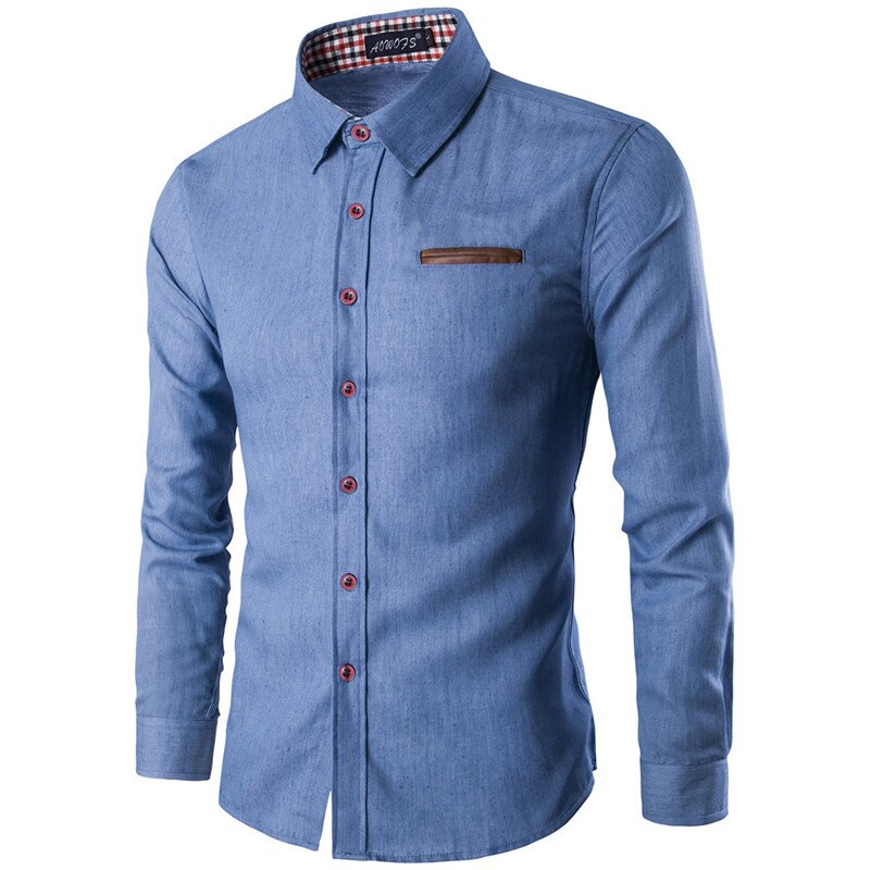 Lanbaosi jeansskjorter til menn skånsom uformelt tynn dongeriskjorte langermet jean cowboy herreklær camisa masculina: Lyse blå / Xxxl