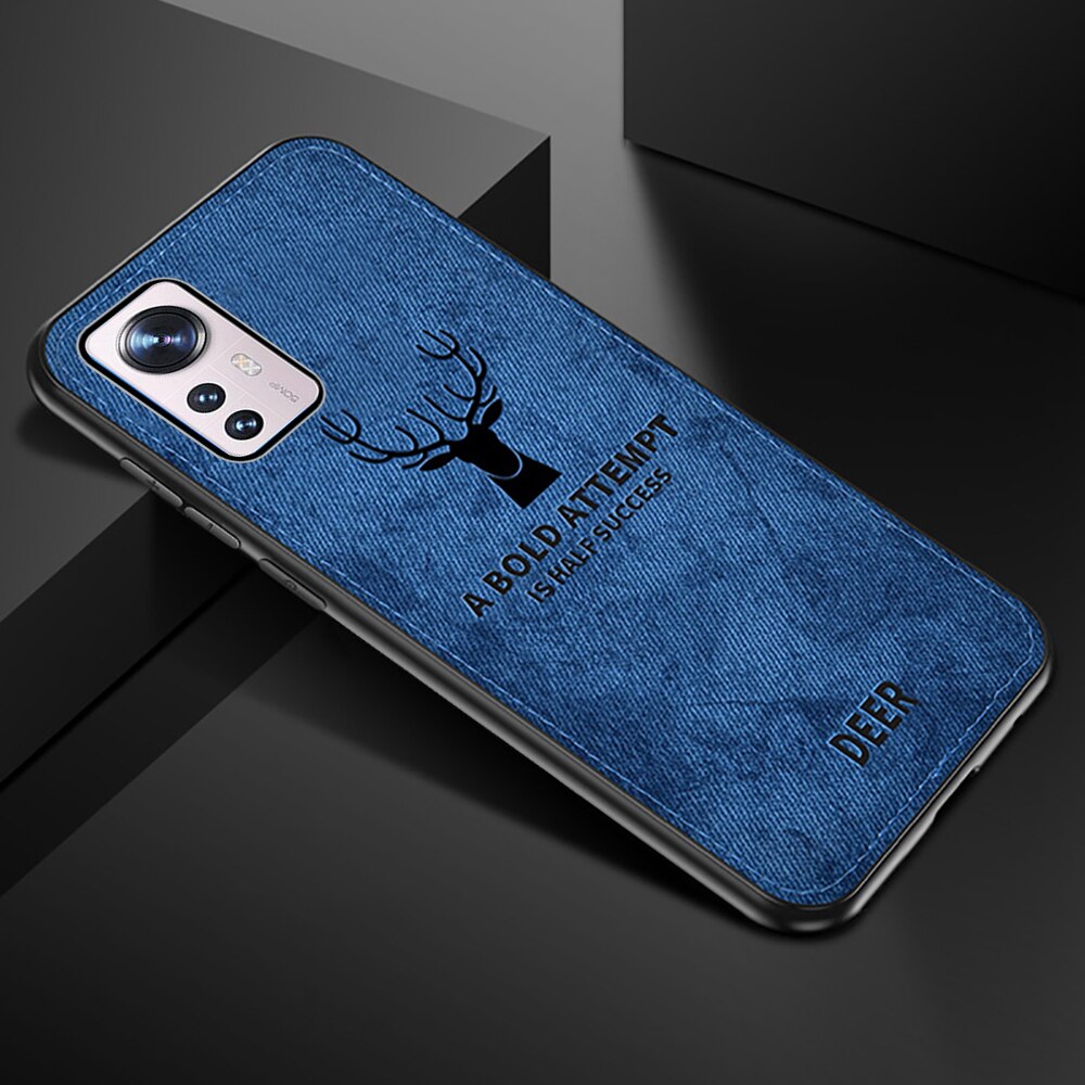 Voor Xiaomi 12 Pro Case Herten Patroon Telefoon Cover Voor Voor Xiaomi12 Xiamoi 12Pro Xiomi 12X Doek Textuur Tpu Soft shockproof Shell: For Xiaomi Gu22 / blue