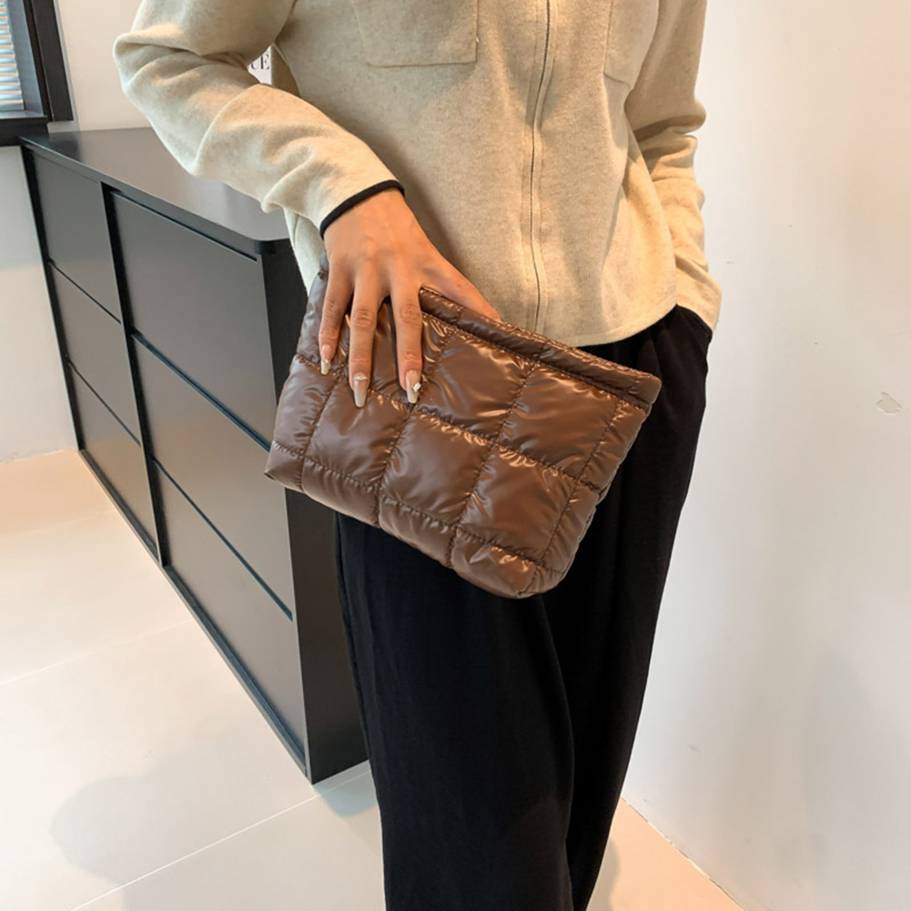 Quilted Embroidered Women's Puffer Makeup Bag Cotton Padded Small Storage Bags Down Solid Cosmetic Pouch Ladies Mini Clutch Bags: GRAY