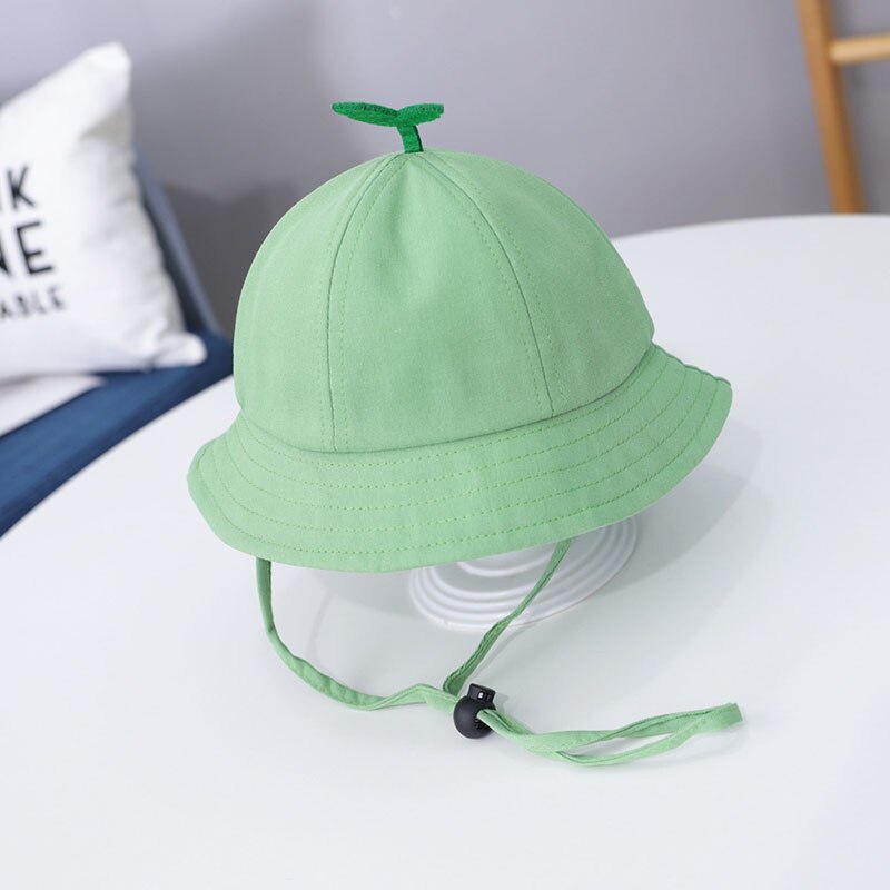 Solid Color Baby Hat Cartoon Little Grass Kids Bucket Hat Summer Breathable Cotton Children Fisherman Cap: green