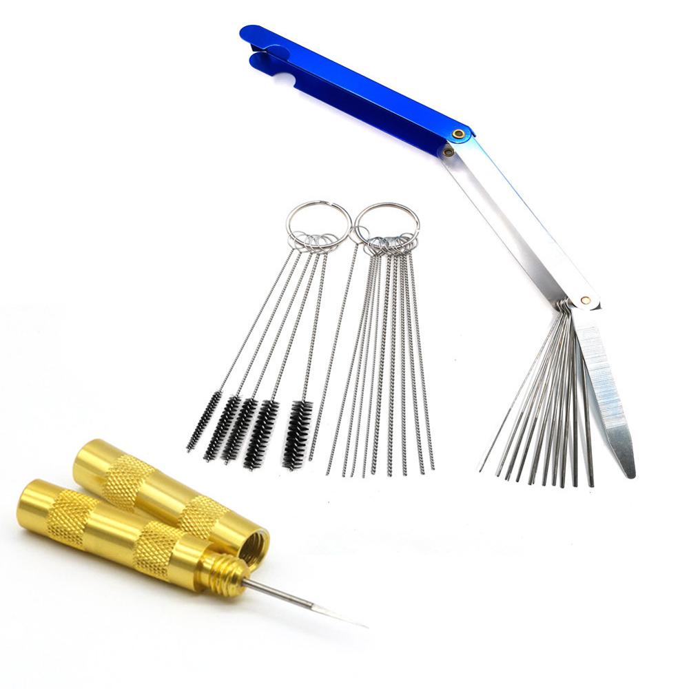 Juego de carburadores de carbón limpiador de polvo, 10 cables de limpieza + 12 agujas de alambre + 5 cepillos, Kit de herramientas de limpieza