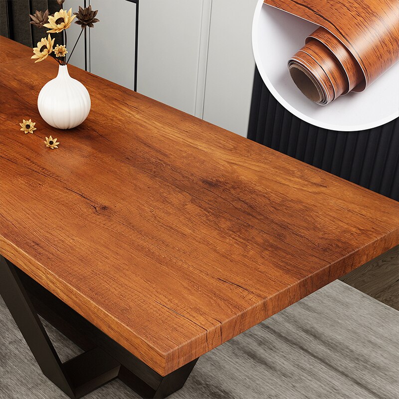 Trækorn spisebord tapet selvklæbende vandtæt vinyl garderobeskab skab bordplade renovering klistermærke værelse dekoration: Sydelm / 30cm x 2m
