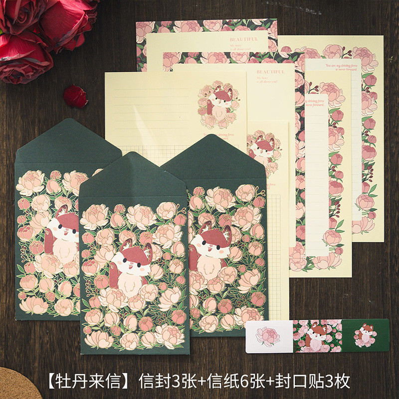Stationery Papers and Envelopes Set Includes 3 Stationery Envelopes 6 Stationery Writing Paper with 3 Colorful Label Stickers: Red
