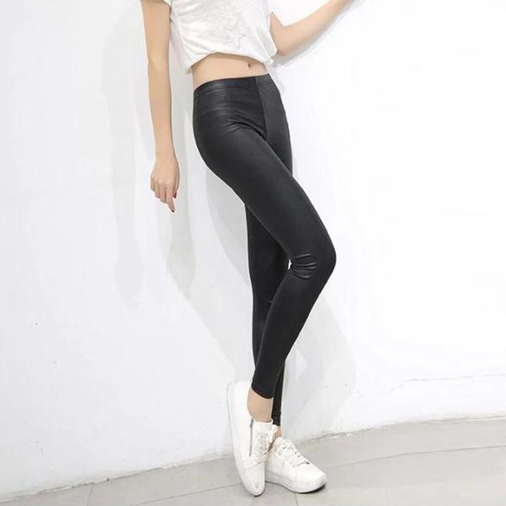 Mallas de piel sintética para mujer, Leggings negros, pantalones apretados para mujer, ajustadas coreanas, de talla grande, S-4XL otoño