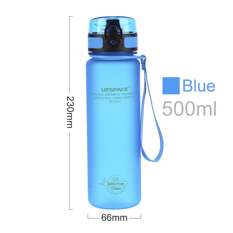 Uzspace flaske 500ml bpa gratis lækagesikker sport vandflaske tur vandreture bærbare flasker: Blå