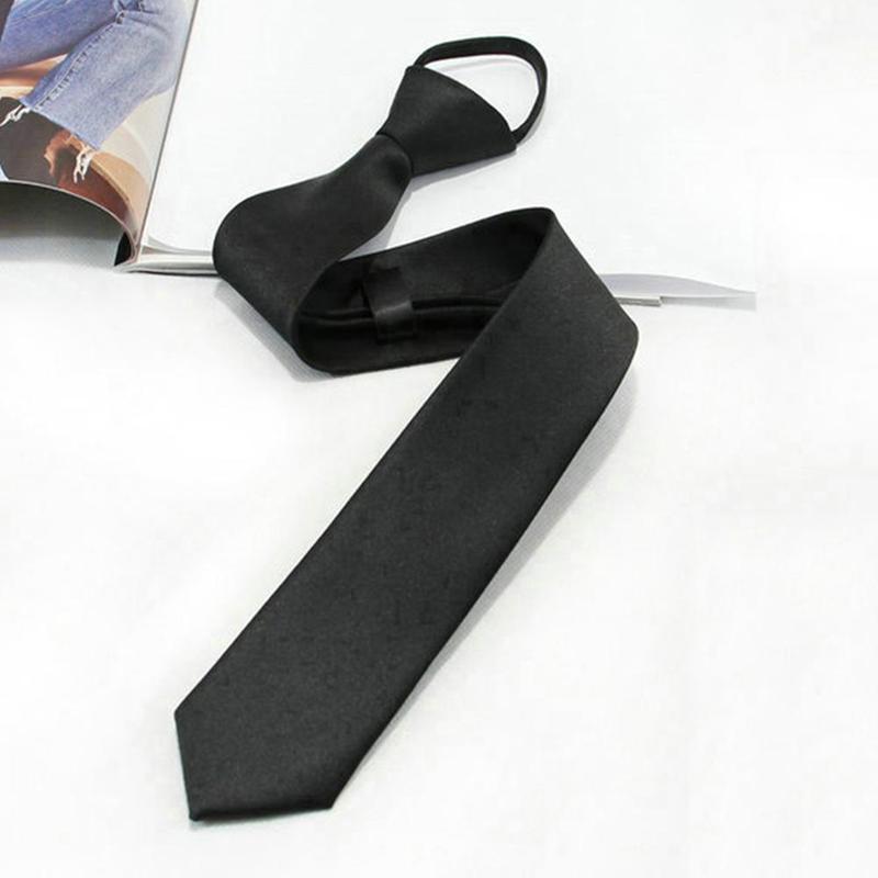 Business Necktie Men&#39;s Formal Ties Classic Black Polyester Male Skinny 8CM Casual Neck Tie With Zipper Shirt Accessories