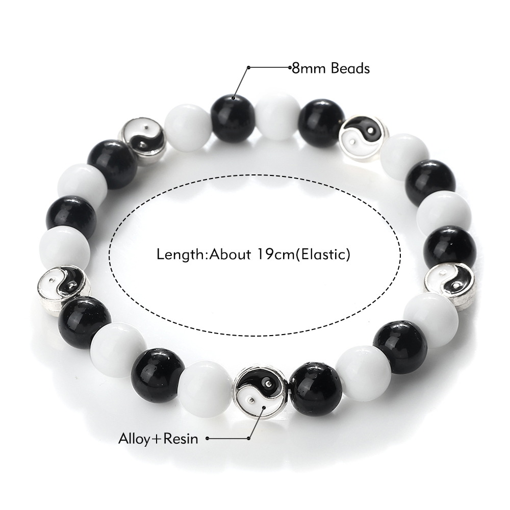 Mode Wit En Zwart Gemengd Kralen Armband Vrouwen Mannen Etnische Tai Chi Yin Yang Balans Yoga Armbanden Armbanden Paar Sieraden Cadeau