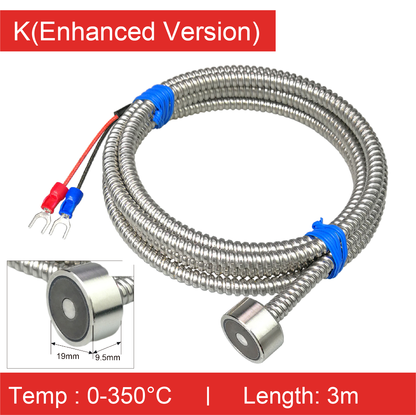 PT100 High Temperature Magnetic Sensor K Type Thermocouple Probe with Metal Hose Industrial Temperature Detector for Coal: WHITE
