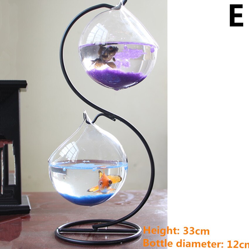 Mini Desktop Fish Tank Ornament Hanging Display Rack Aquarium Plant Pot With Metal Stand Home Decor Garden Supplies: E mode