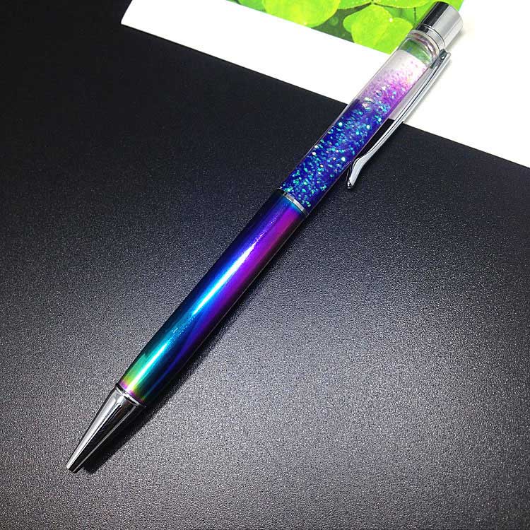 Ball Pen 1.0mm Luxury Ballpoint Flow Oil Crystal Gold Foil Metal Copper Colorful High-grade Gold Powder Quicksand pen: Purple