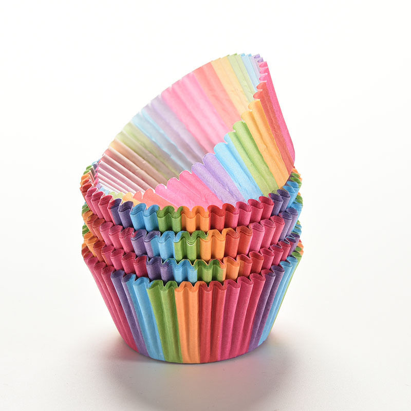 100 Pcs Rainbow kleur cupcakevoering bakken cupcake papieren vormpjes taartdoos Cup lade cakevorm decorating gereedschap