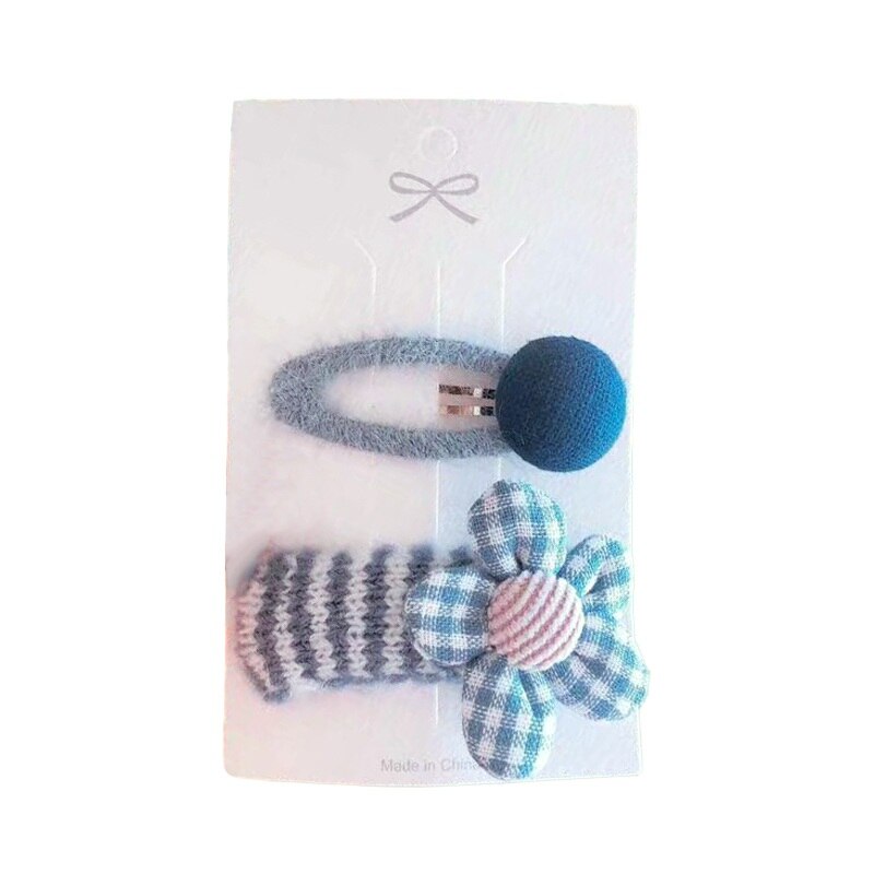 Hair Pin 2 Pcs Cloth Baby Girls Plaid Flower Hairpin Button Ball Hair Accessories Side Clip