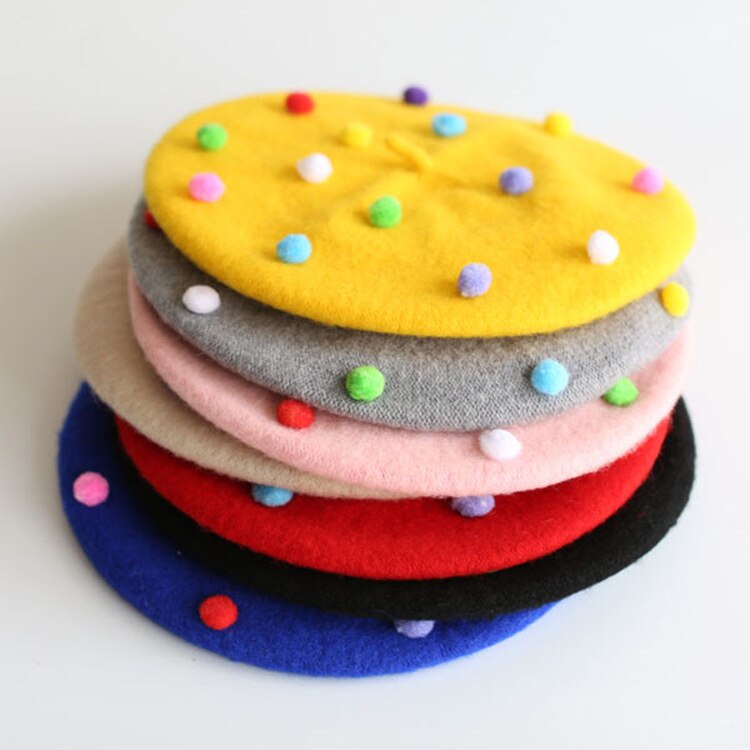 Boina de lana de invierno para niña, gorros cálidos Vintage para niños, boina plana para niñas, boina para mujeres, sombrero de invierno, traje para 3-6 años