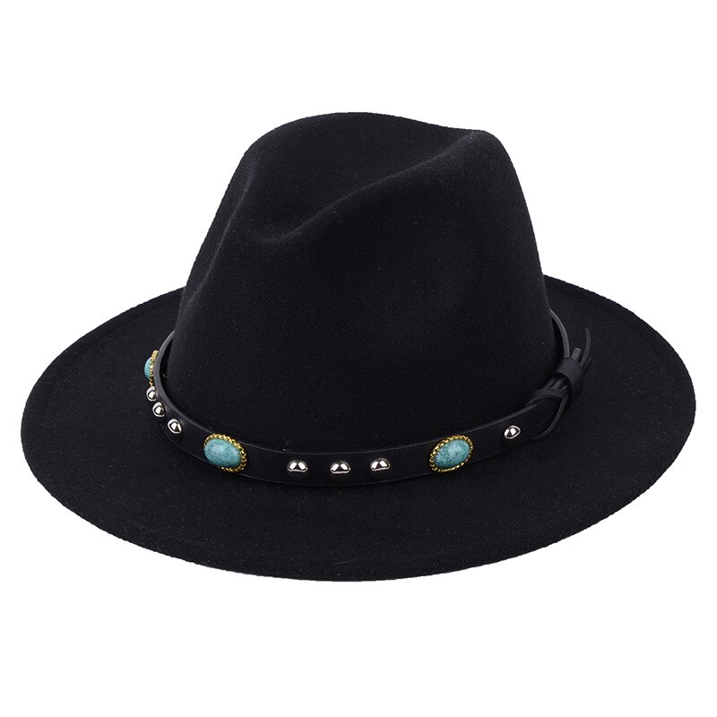 Sombrero de fieltro Vintage estilo inglés para hombre y mujer, Fedora de fieltro de lujo, hebilla de cinturón ancha, gorros con visera vaquera, sombrero de Jazz