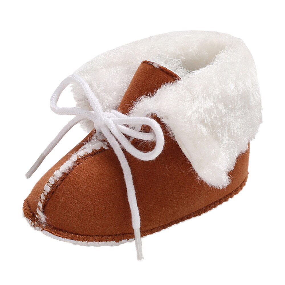 Baby Meisje Jongen Zachte Booties Pure Kleur Bandage Snowboots Peuter Warme Schoenen: Brown / 11