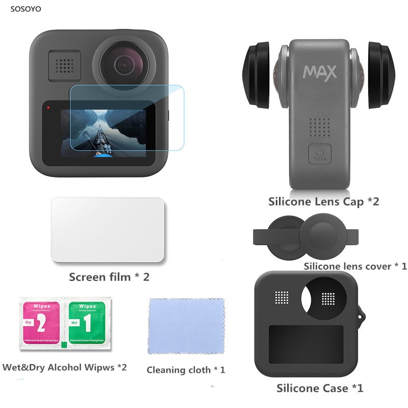 9 In 1 Accessoires Set Silicone Lens Cap Gehard Glas Screen Protective Film Silicone Case Kit Voor Gopro Max Action camera