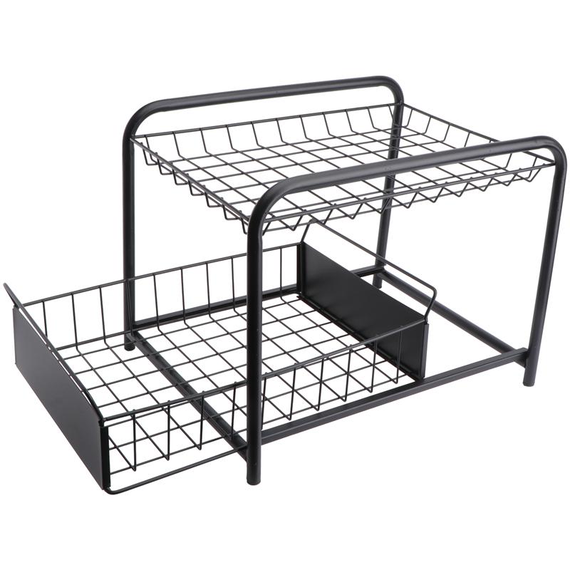Kitchen Under Sink Organizer and Storage Under Sink Cabinet Storage Rack (Black)