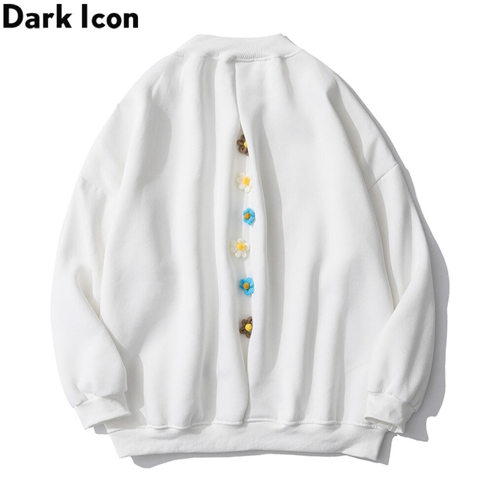 Dark Icon Floral Oversized Fleece Sweatshirt Turtle Neck Men's Sweatshirts Preppy Style Loose Sweatshirt