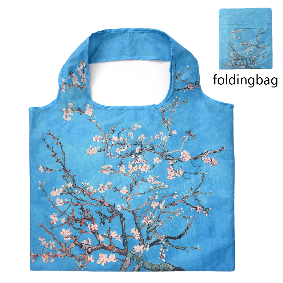 Van Gogh Hand Painted Oil Painting Shopping Bag Famous Painting Pattern Storage Bag Portable Foldable Travel Bag One Shoulder: CORAL
