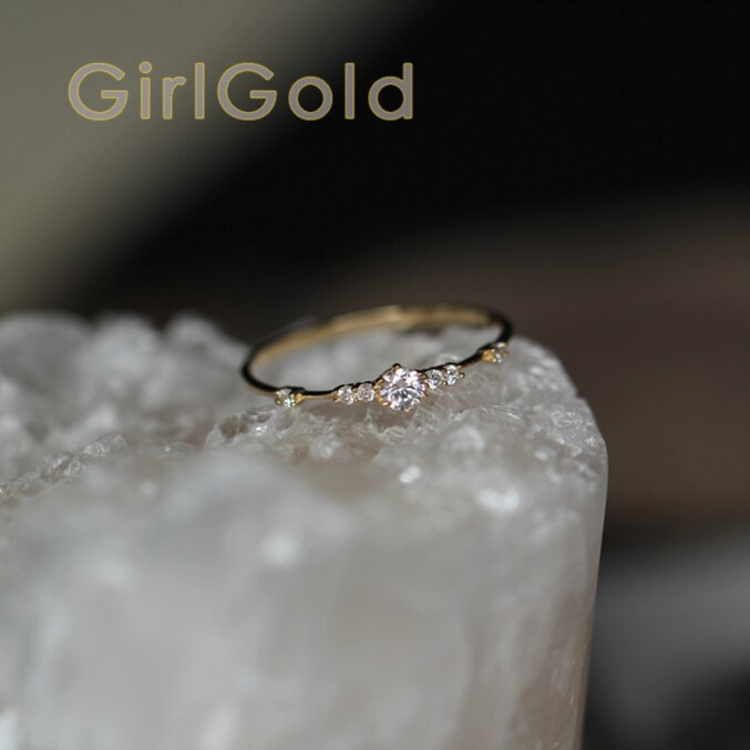 14 K Gouden Ring, Dunne Ring, Diamond Cz Crystal Stapelen Ring, Sierlijke Gouden Ring, Minimalistische, solitaire Band