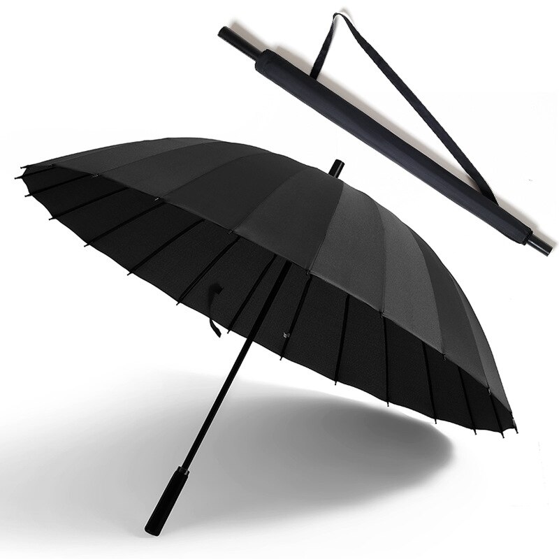 YRYP pluie parapluie hommes femmes 24K verre fibre parapluie forte coupe-vent poignée femmes paraguay: Black