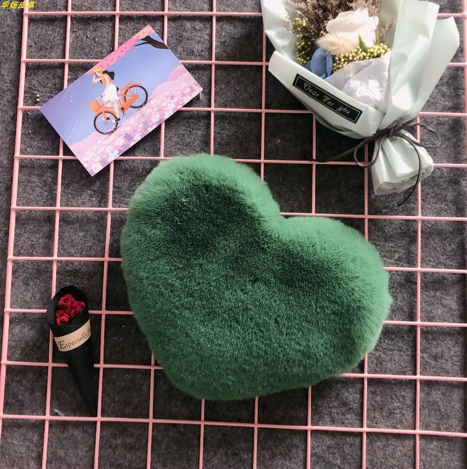 Women&#39;s Heart Shaped Handbags Cute Kawaii Faux Fur Crossbody Bags Wallet Purse Chain Shoulder Bag Lady Handbag: green