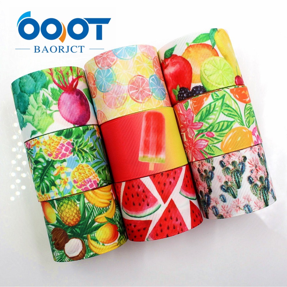 Ooot baorjct 183174 38mm 10 yards tegneserie frugtbånd termisk overførsel trykt grosgrain bryllup tilbehør diymaterialer