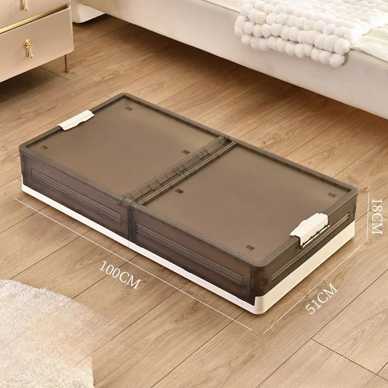 Storage Organizer Underbed Storage Box for Household Use with Wheels ,Flat Organizing Box,Foldable Bed Tail Clothing Storage Box: Brown