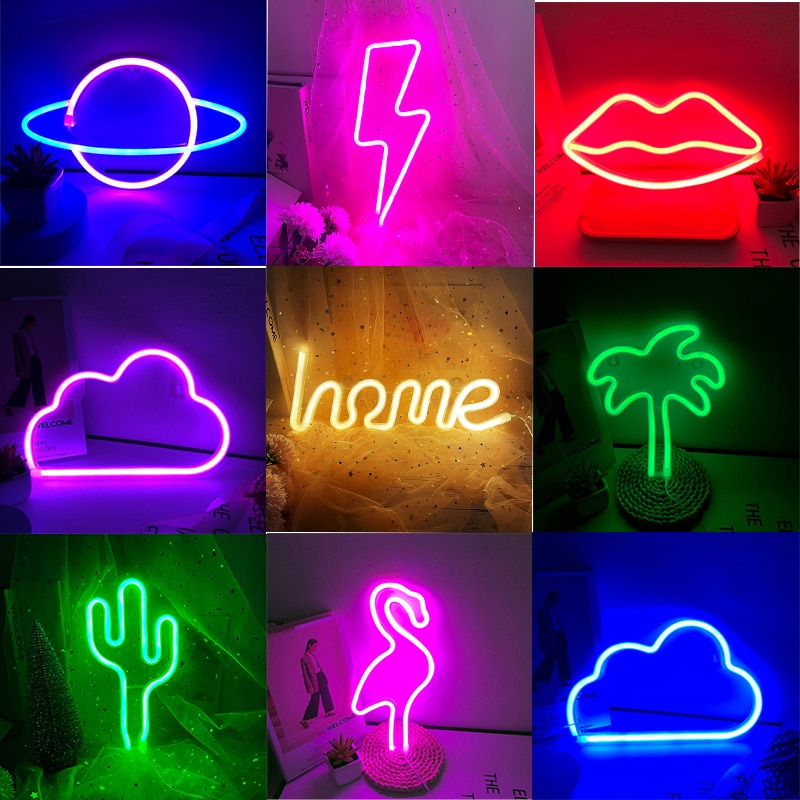 Lumière néon LED alimentée par batterie USB, lumières créatives, décoration pour chambre à coucher, fête de mariage, de noël