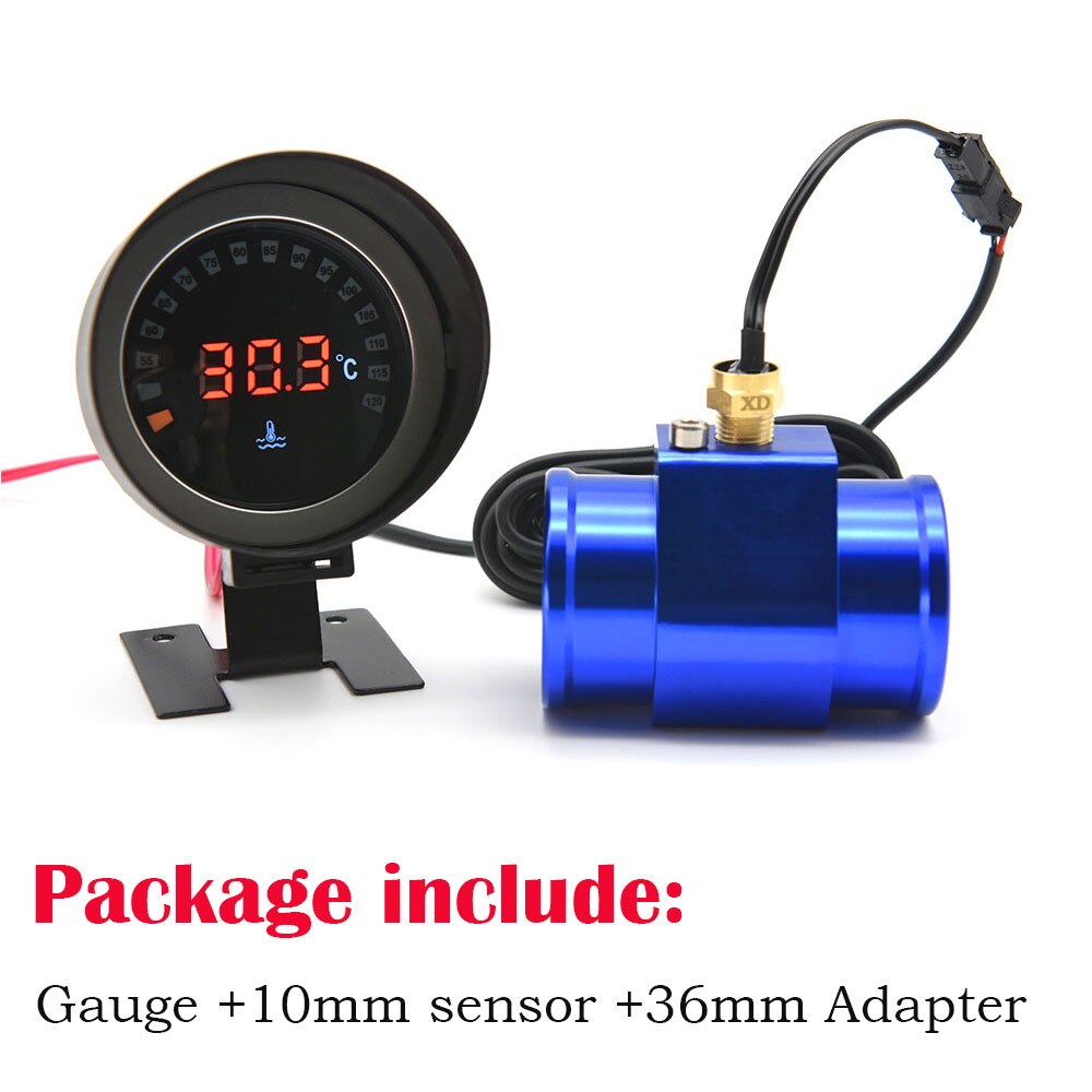 Universal 52mm Car LED Digital Water Temperature Gauge Instrument 10MM Water Temperature Sensor with Radiator Hose Adapter: With 36mm Adapter