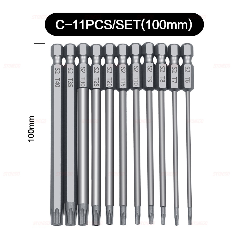 Stonego skruvmejselbitsset 50mm/75mm/100mm skruvmejselborr skruvmejselbits torx platt huvud 1/4 " sexkantsbits: Guld-