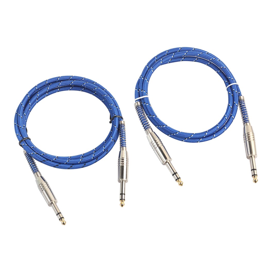 2x Blue Braided 6.35mm TRS Male To Male Cables Balanced Interconnect Cables