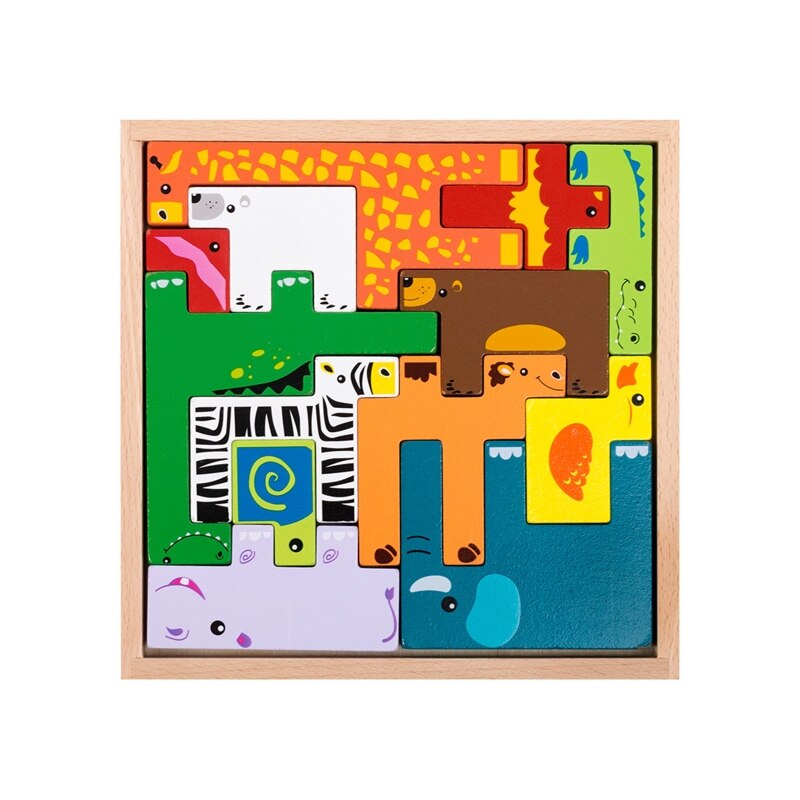 3D Dier Puzzels Kubus Houten Speelgoed Baby Houten Educatief Speelgoed Jigsaw Voor Kind